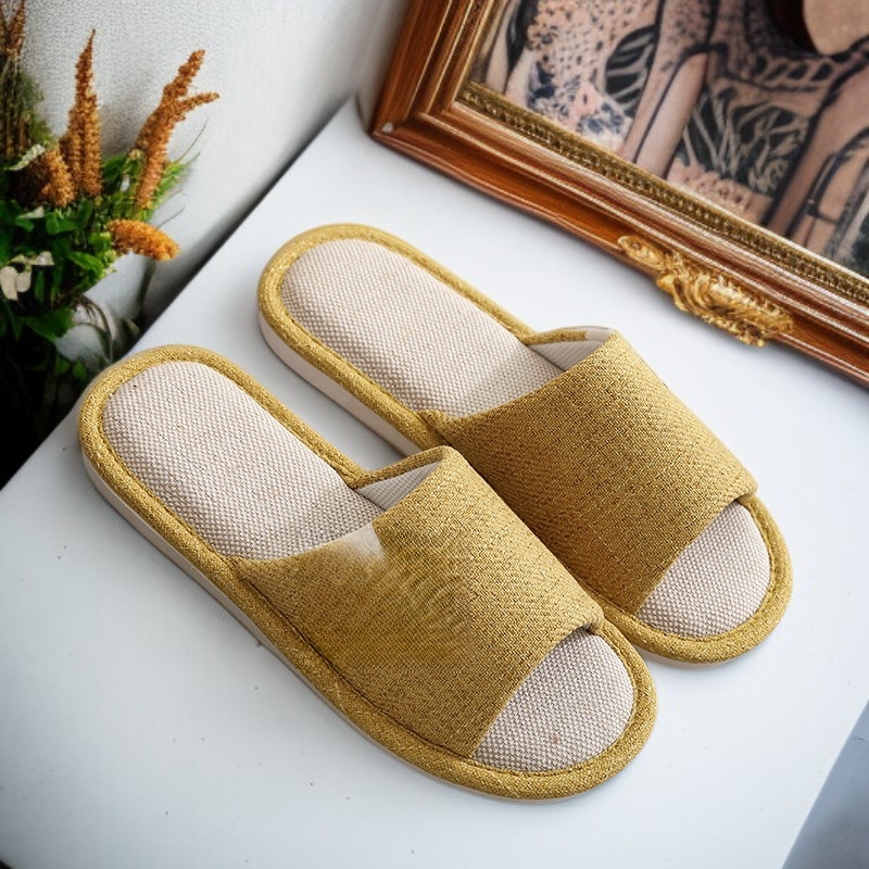 รองเท้าแตะในบ้านผ้าฝ้ายลินินกันลื่นสำหรับผู้หญิงและผู้ชาย ใส่สบาย ระบายอากาศ ซับเหงื่อ