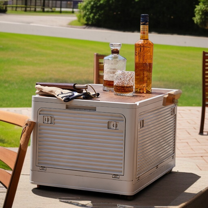 Multifunkční skládací úložná krabice na piknik s dřevěným víkem pro domácí i automobilové použití