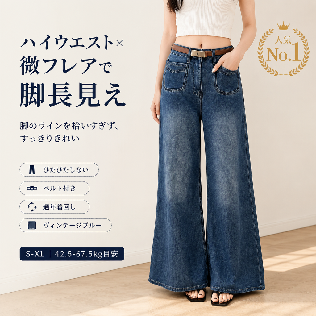 【2026秋新作】Monolly 脚長ハイウエストデニムパンツ | 穿くだけで+10cmのスタイルアップを叶える
