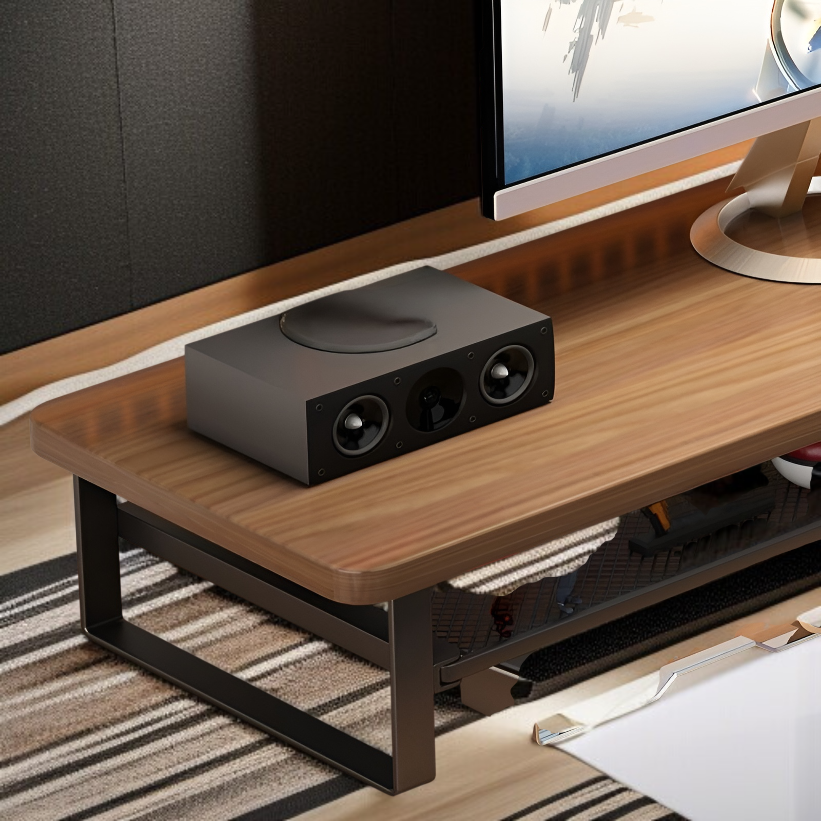 Monitorständer mit Schublade und Schiebefach, zweistöckig, für 50/70/100cm breite Tische