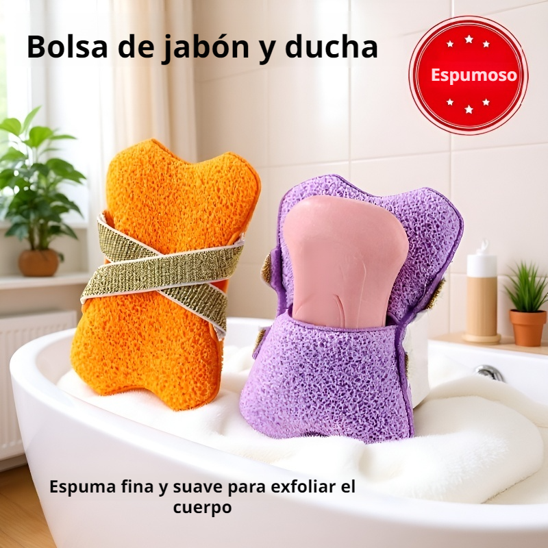 Esponja de baño con jabón y doble cinta