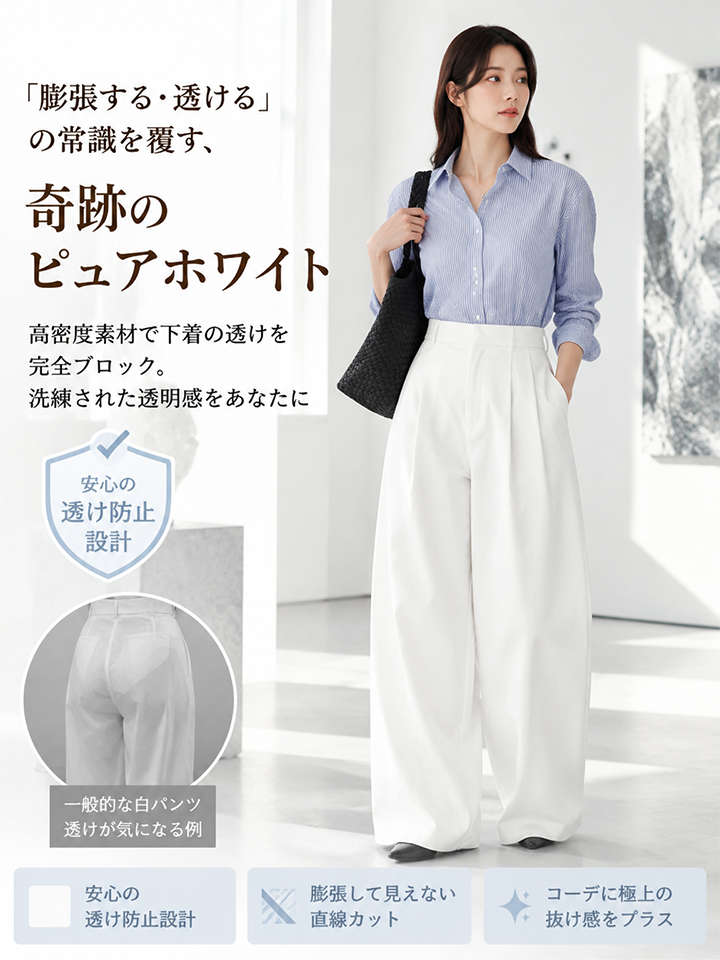 Monolly 着回し抜群 ハイウエスト ワイドパンツ