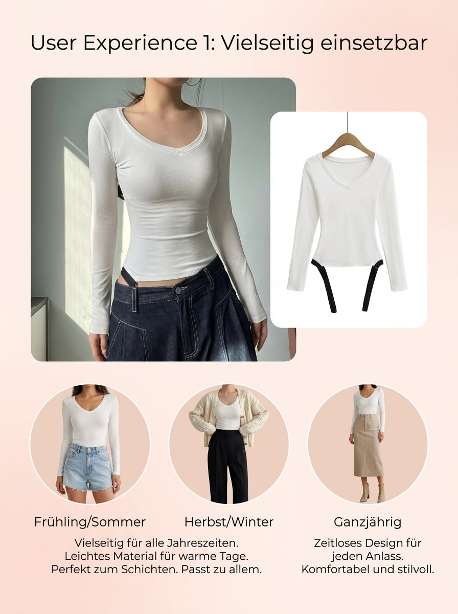 Damenfigurbetontes T-Shirt, einfarbig, langarm, Rundhalsausschnitt, modischer Look