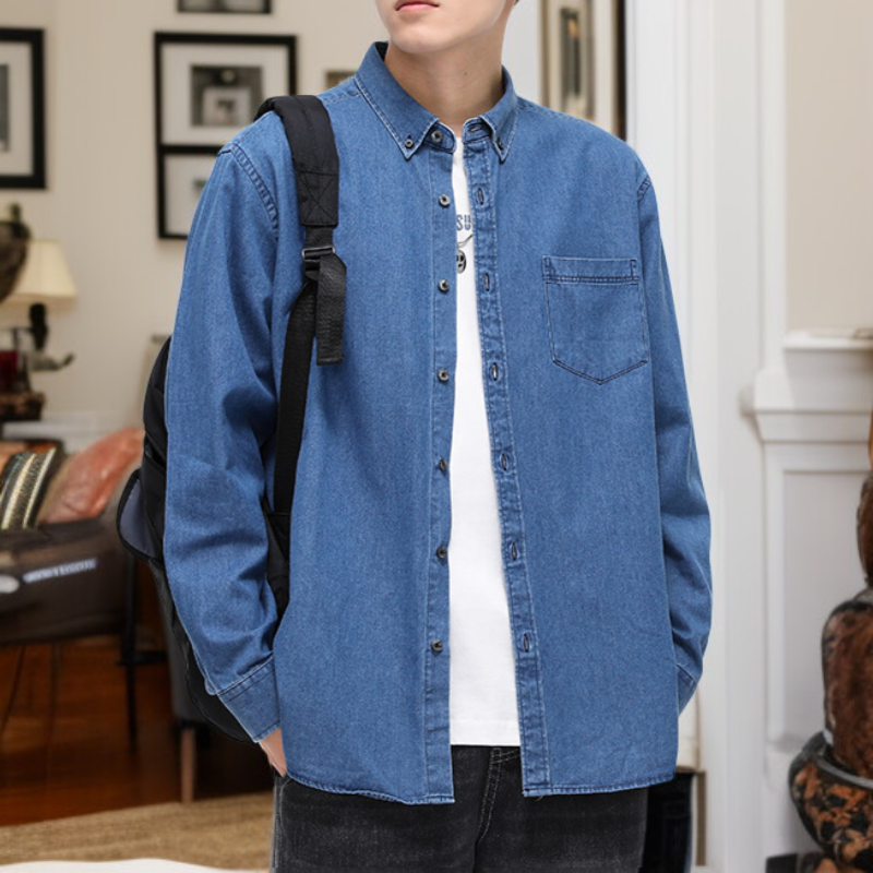  남자 린넨 반팔 셔츠 빈티지 워싱 스타일