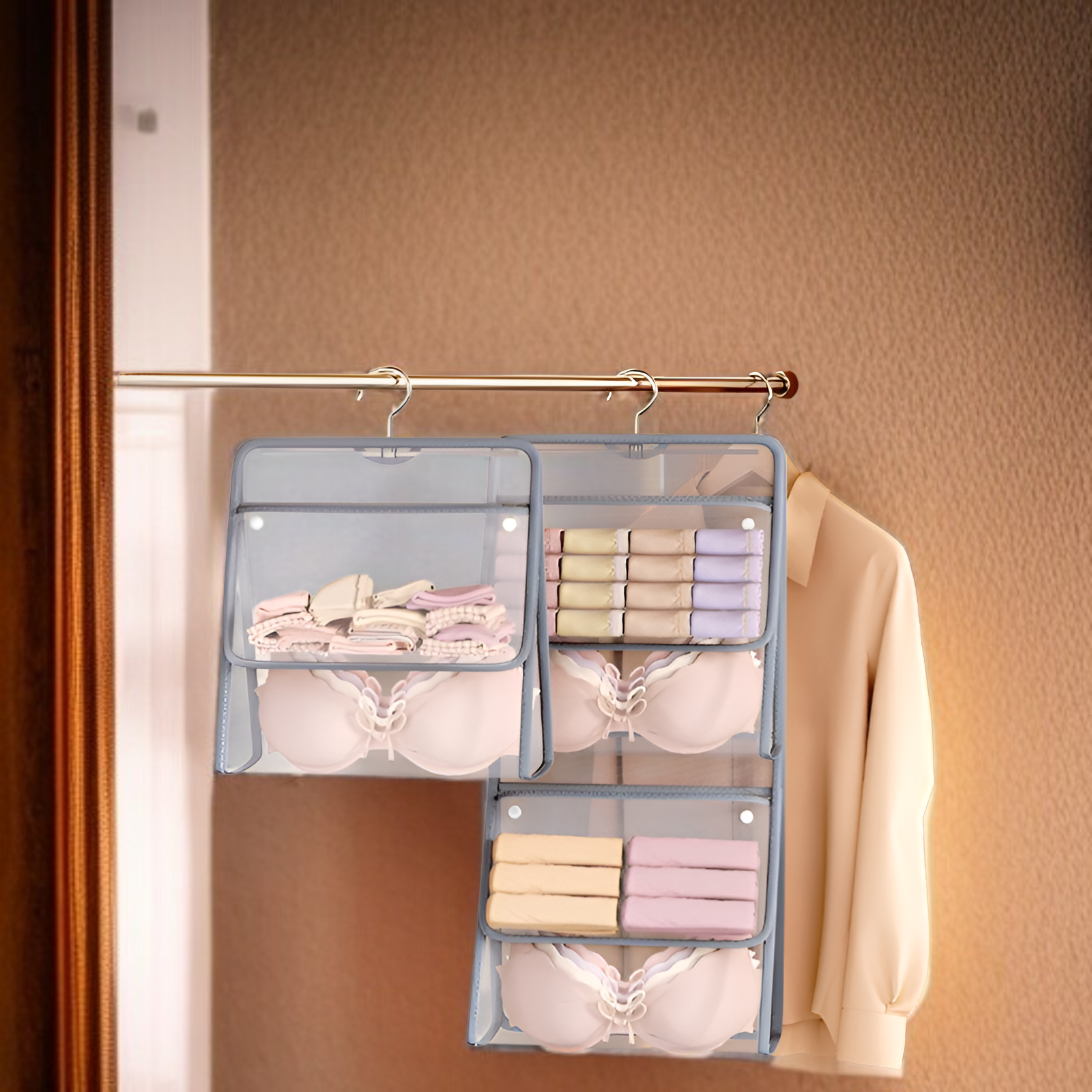 透明ポケット付き下着収納バッグ 靴下も見やすい