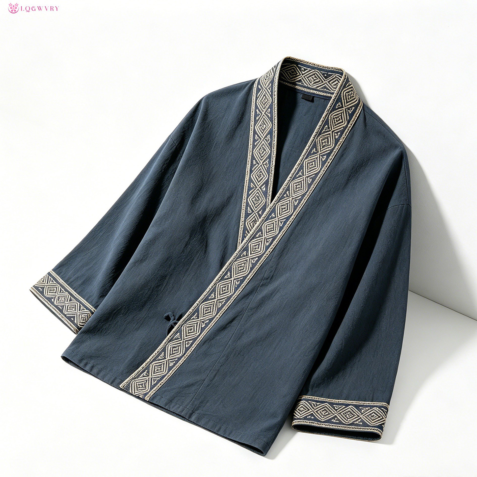 紺色の刺繍入りチャイニーズスタイルのカーディガン