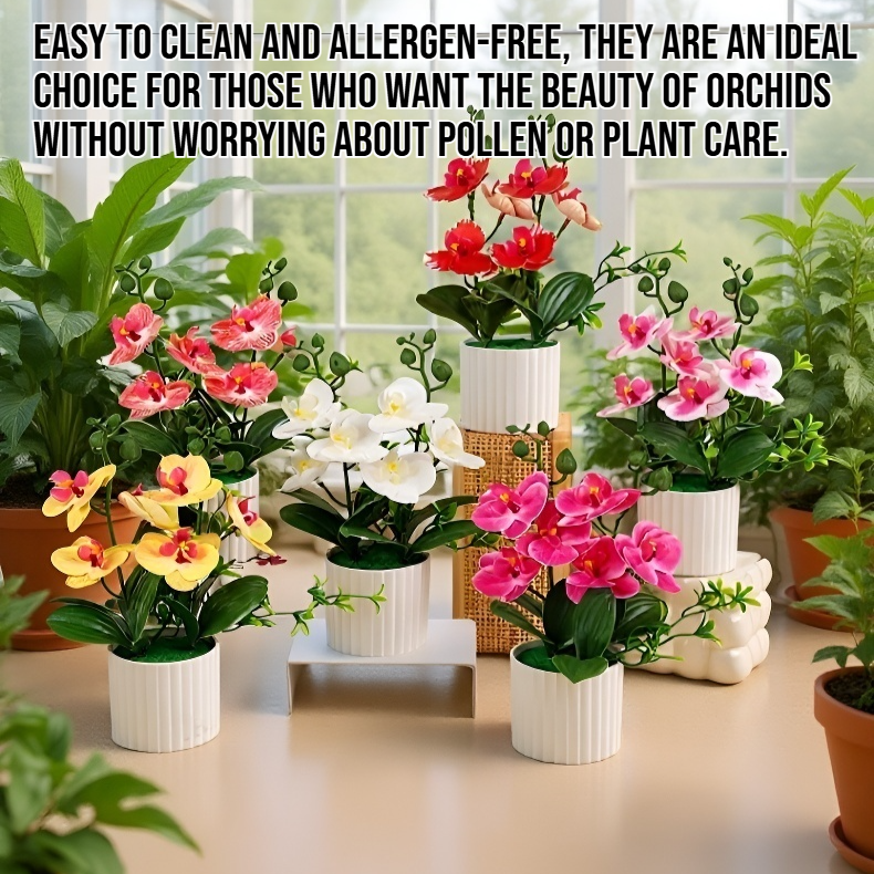Realistic artificial Phalaenopsis orchid potted plant for home decor