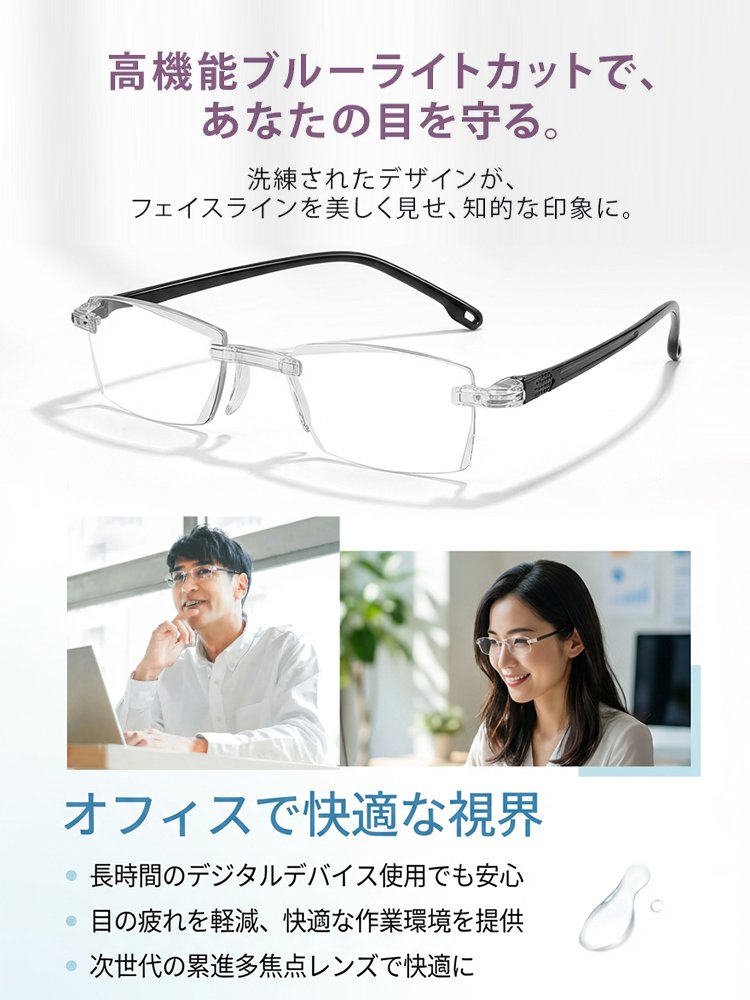 【眼科医推奨】鯖江テクノロジー | 度数調節リーディンググラス | ブルーライトカット | -7から+7まで度数自動調節 | 検眼不要 | 超軽量11g