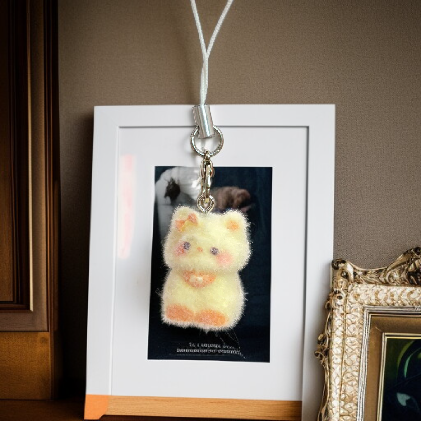  Cartoon Cute Flocking 3D Resin Cat Keychain