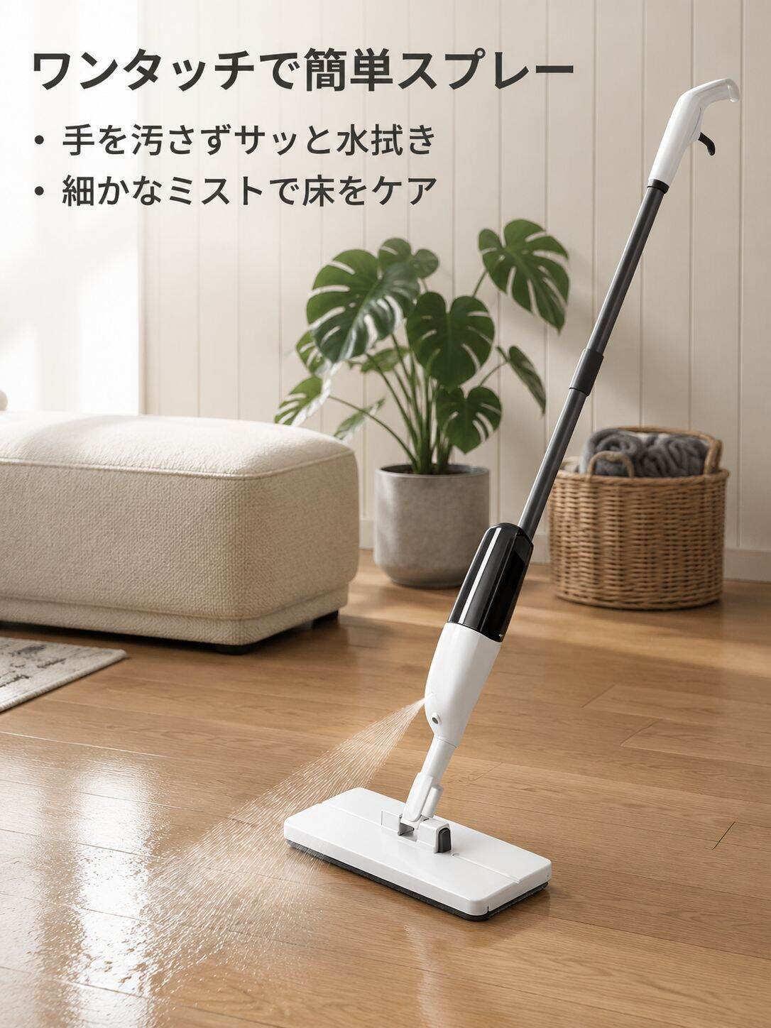 ハンズフリースプレーモップ、布クリップ付き、家庭用乾湿両用フラットモップ