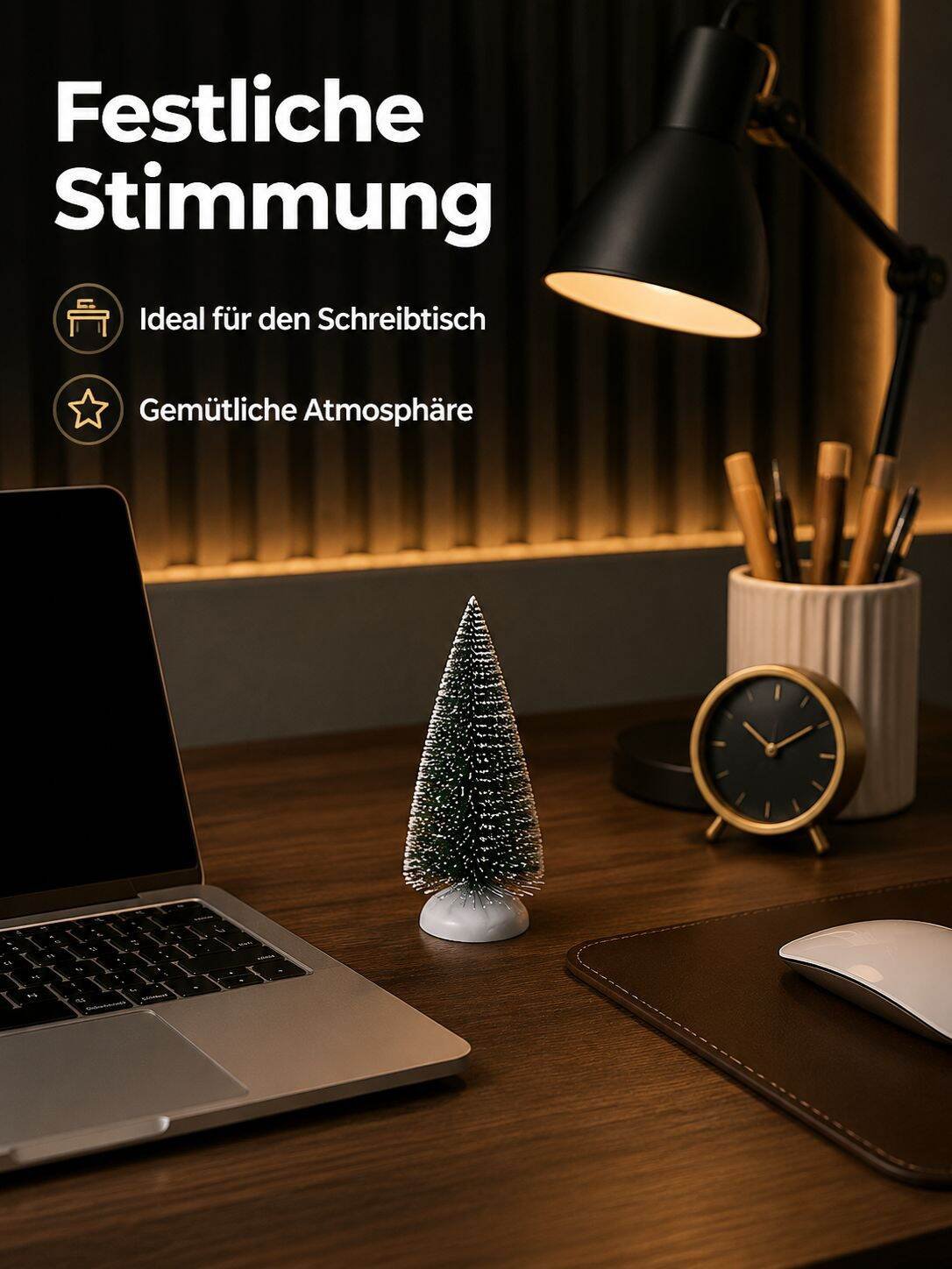 Mini-Weihnachtsbaum mit Kiefernnadeln und schneebedeckten Kiefern, ein kleiner grüner Weihnachtsbaum