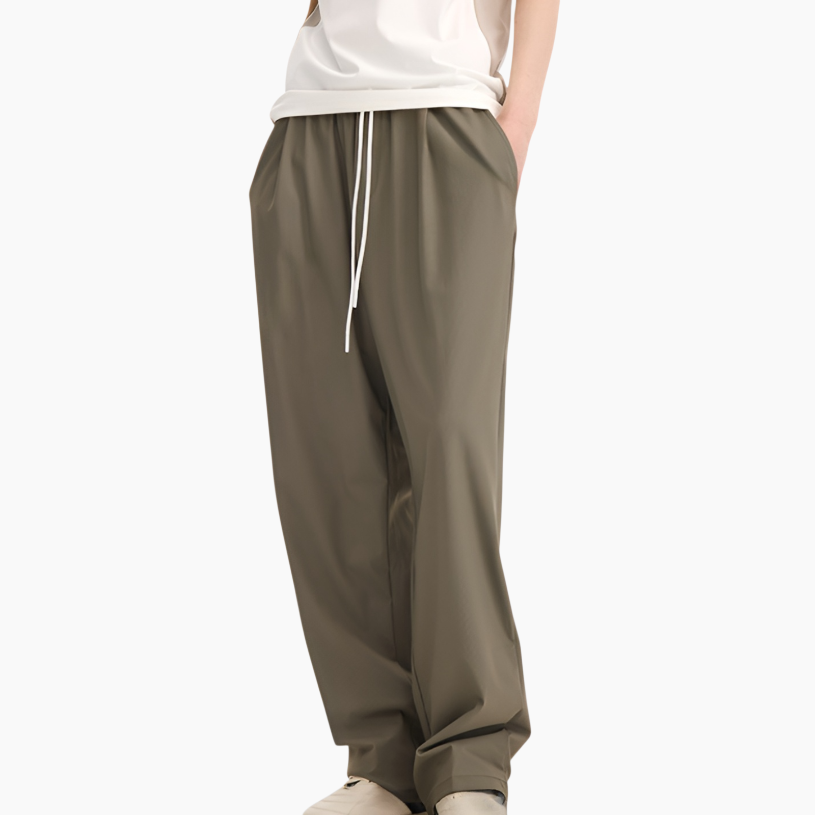 チェック柄速乾空調パンツ高弾性クールパンツゆったりスポーツカジュアルストレートパンツ男女兼用2025春夏新作パンツ