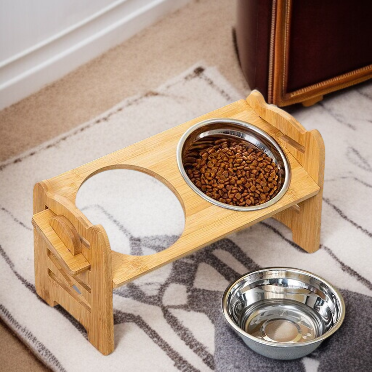 애견용 식탁 스텐 애견 그릇 더블 그릇 피더 대나무 나무 그릇 애견 고양이 그릇