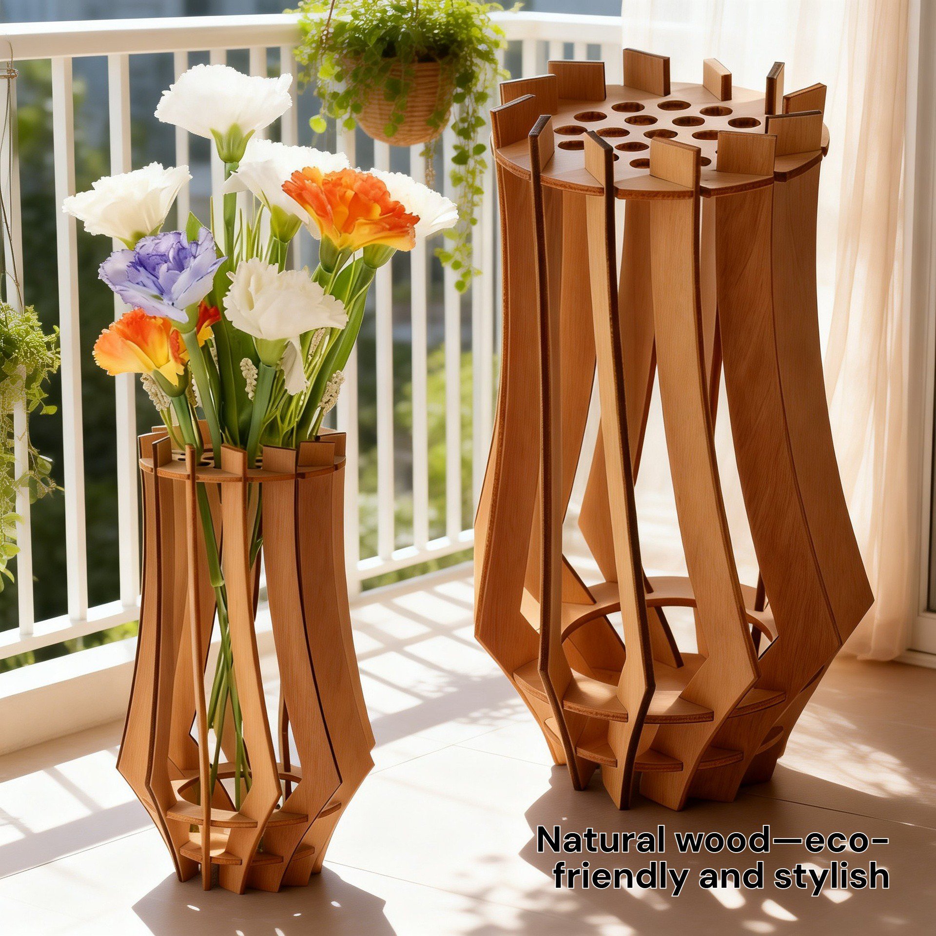 Natural wood vase holder ornament for stylish interiors