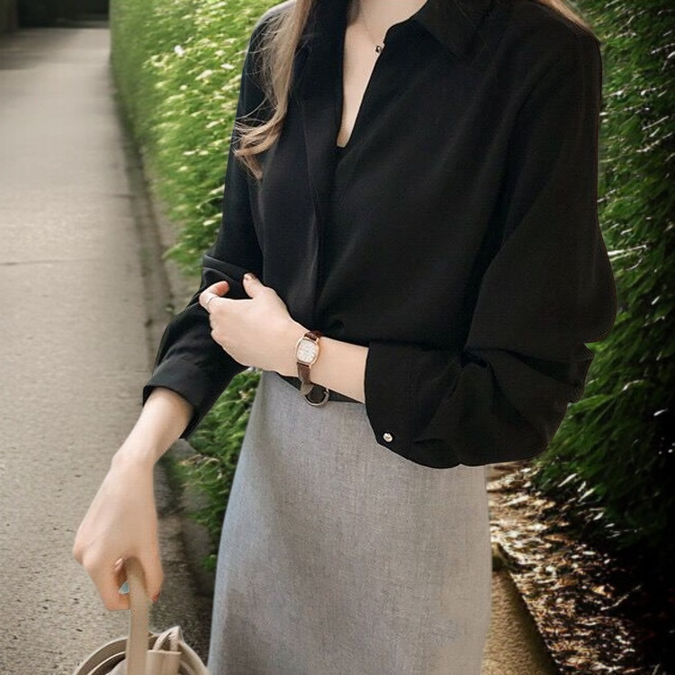 봄 한범 여 긴팔 셔츠 솔리드 이너 쉬폰 상의 봄 한범 긴팔 셔츠 이너 쉬폰 셔츠