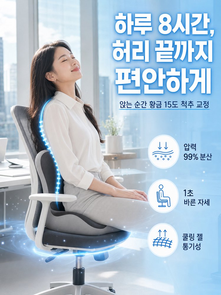 독일정형설계 무중력 아이스 젤  등받이 일체형 자세교정 방석