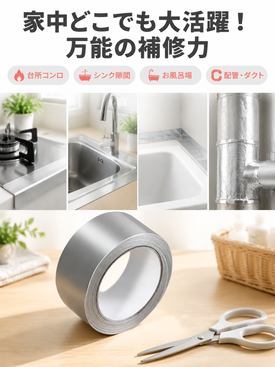 防水・防カビ・高温耐性厚手アルミ箔テープ