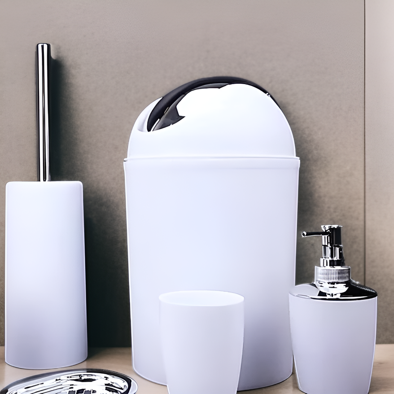  เซ็ตอุปกรณ์ห้องน้ำพลาสติก 6 ชิ้น สำหรับจัดระเบียบห้องน้ำ