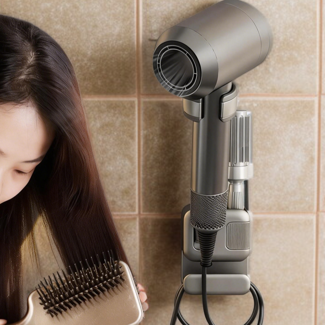 Bathroom hair dryer storage rack