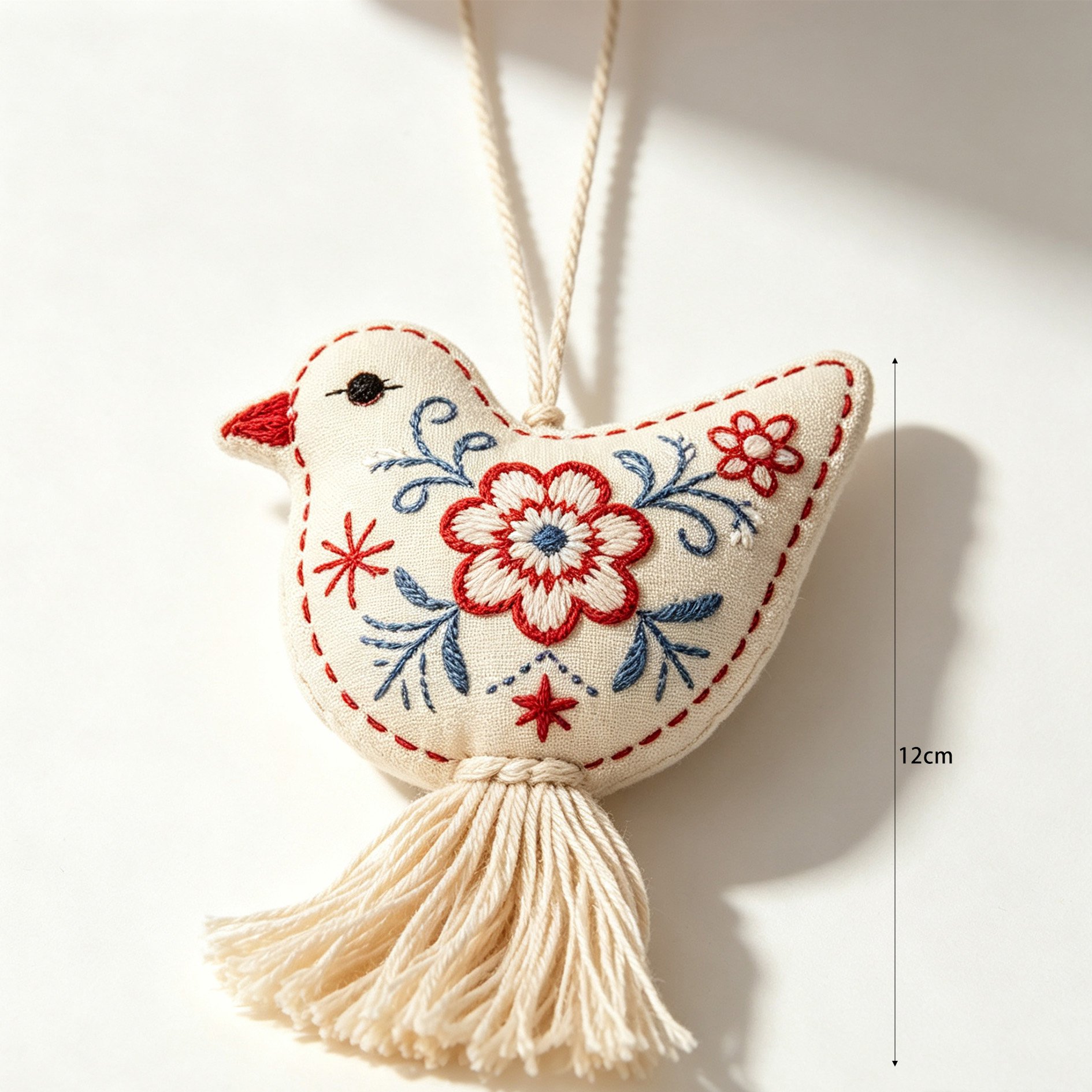 Elegant embroidered sachet with bird and floral patterns