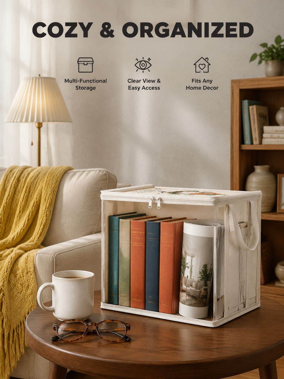 Transparent Dustproof Book Storage Bag Desktop Bookshelf Organizer