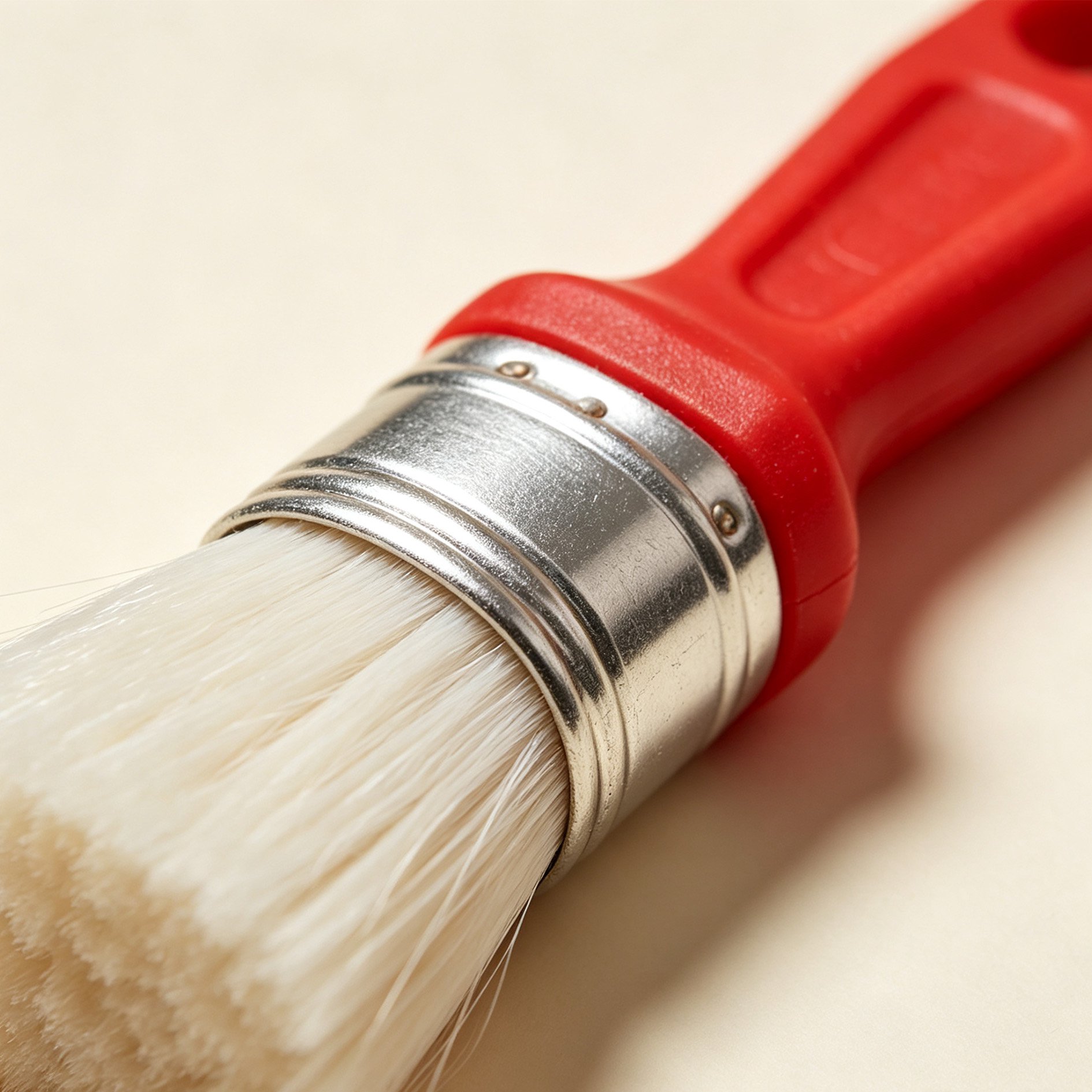 Close-up of soft bristles on red-handled dust brush