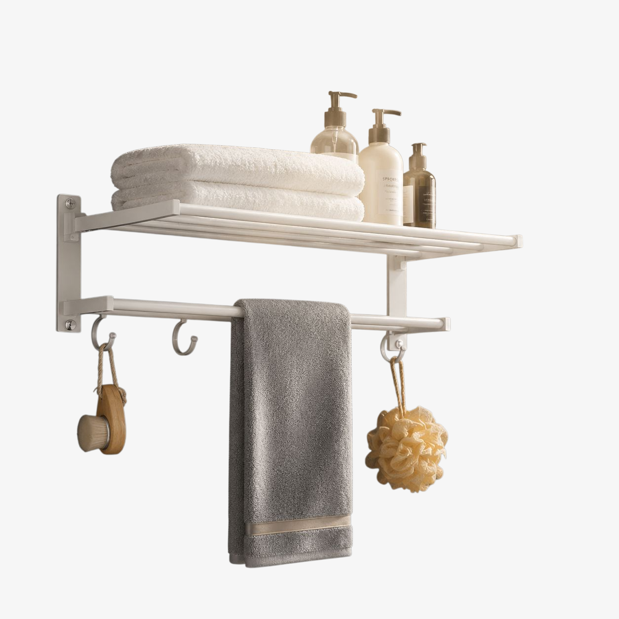White No-Drill Bathroom Towel Shelf Rack