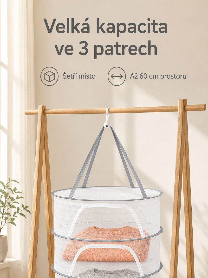 Uzavíratelný sušicí koš na prádlo se síťkou a zipem