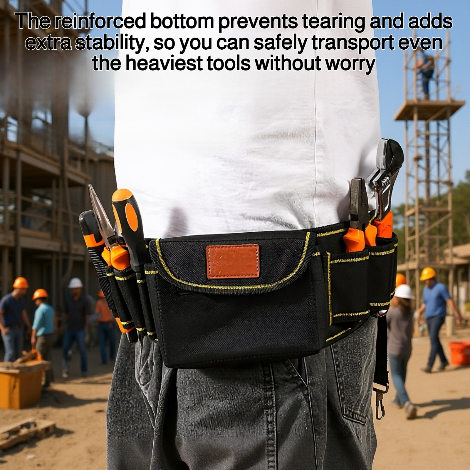 Multi pocket tool storage bag with reinforced handles