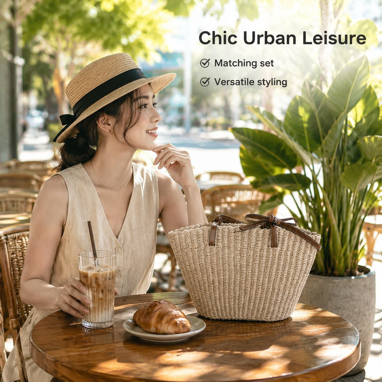 Summer Beach Fashion Straw Hat and Tote Bag Combo