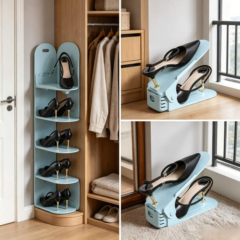Étagère à chaussures multifonction à deux niveaux pour la maison, hauteur réglable, gain de place