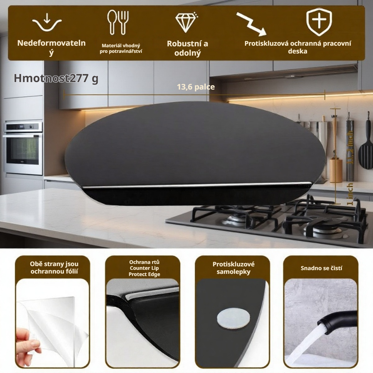 Detail protiskluzové krájecí desky z akrylu