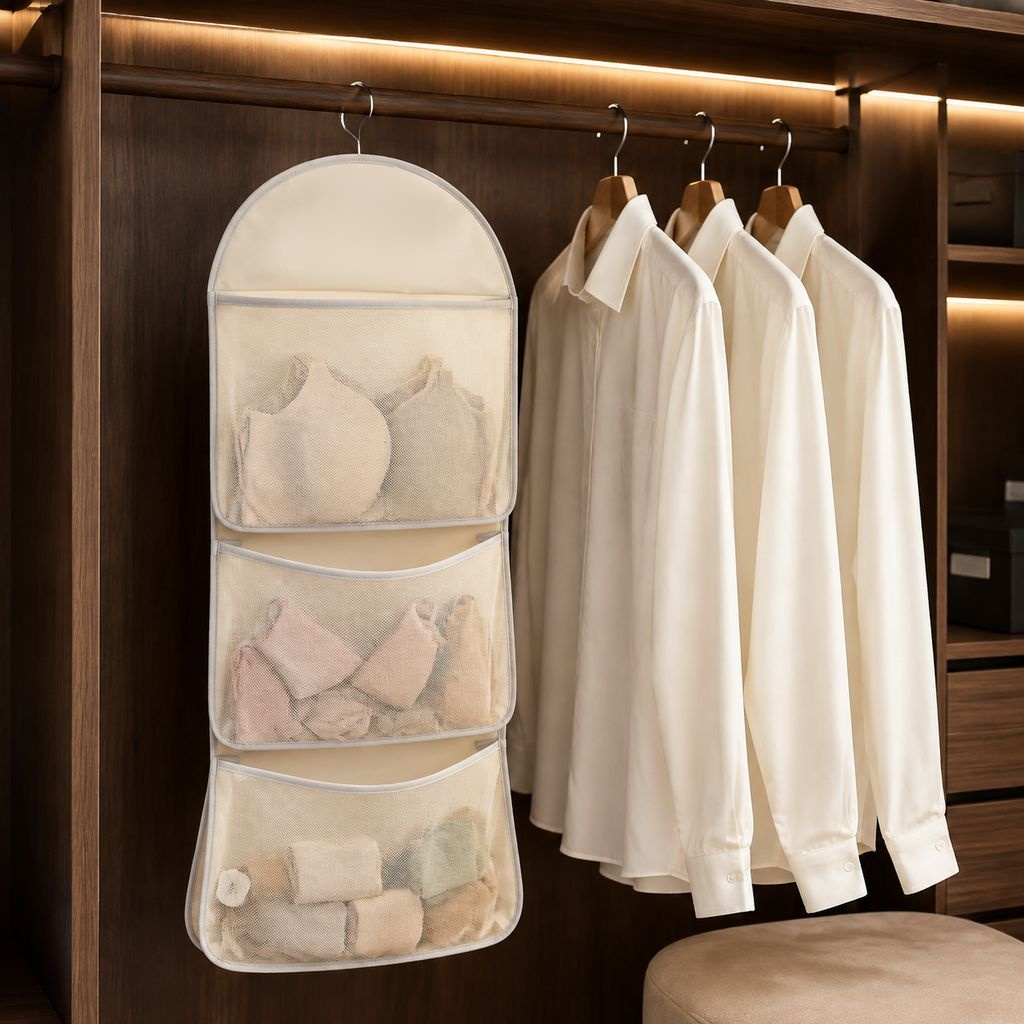Household Visible Mesh Storage Bag Hanging Organizer for Underwear and Socks