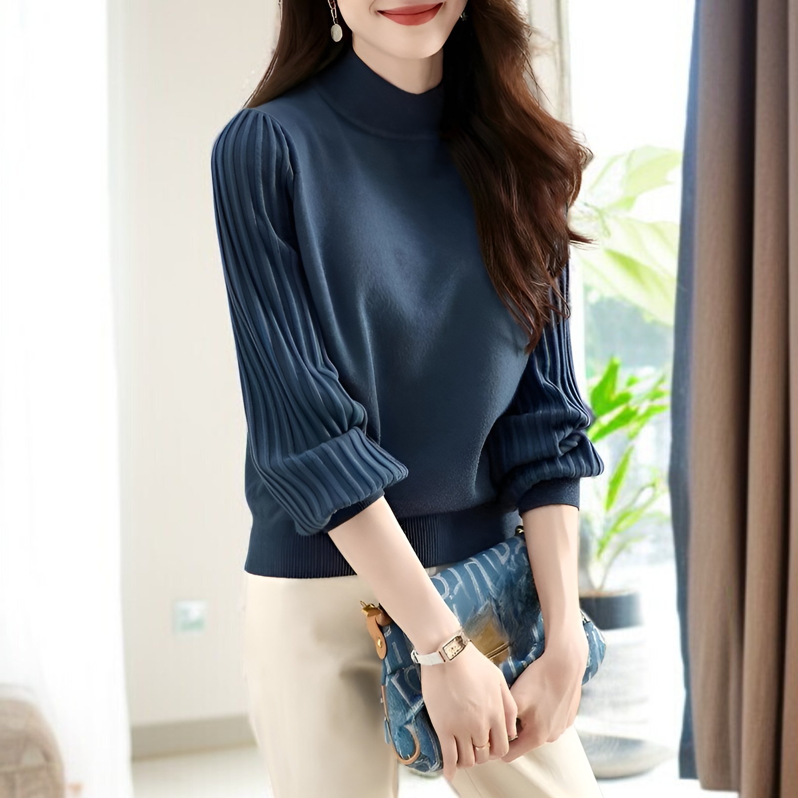 ヨーロッパ風無地セーター レディース 2024年新作 秋冬 高級感 ハイネック ニット インナー