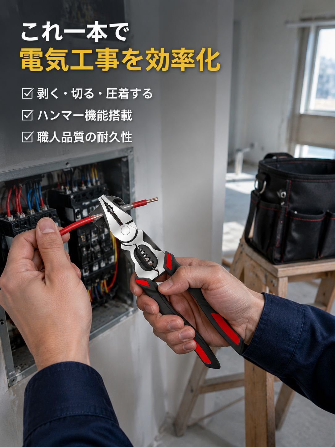 電工用多機能ワイヤーストリッパーハンマーヘッドプライヤー