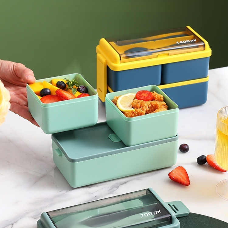 Lonchera de doble capa, gran capacidad, portátil, con compartimentos, apta para microondas