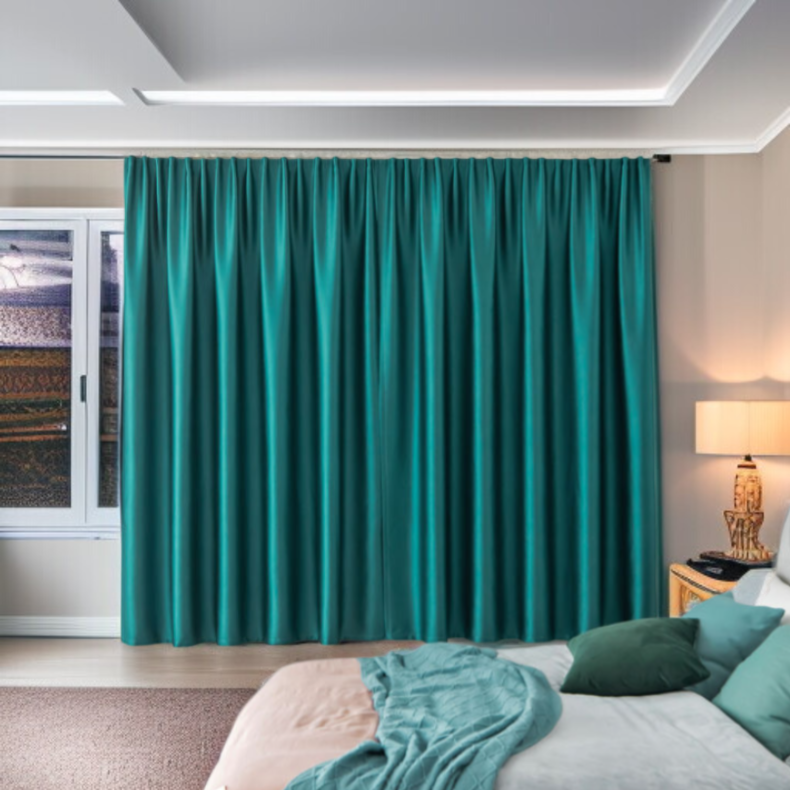 寝室の完全な遮光カーテン自己接着日除けの生地はパンチ穴の取付けの日焼け止めの熱絶縁材のカーテンを放します