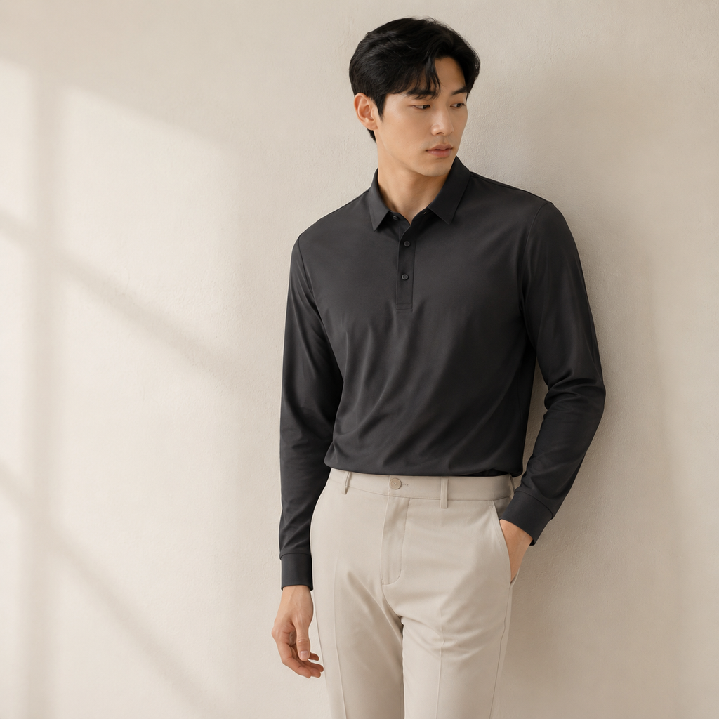 고급스러운 남성용 긴팔 드라이 통기성 폴로 셔츠