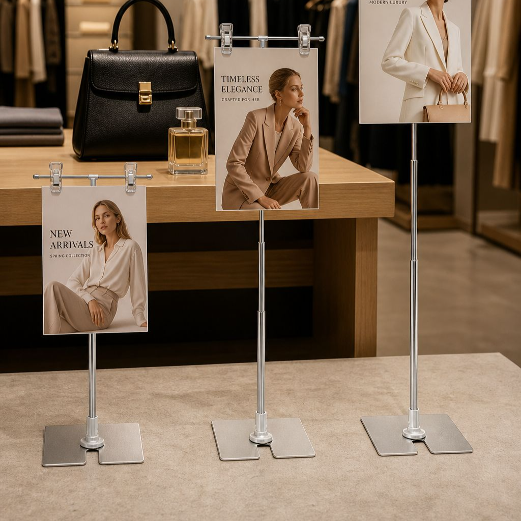 Desktop & Floor-standing Stainless Steel Poster Clamp Stand