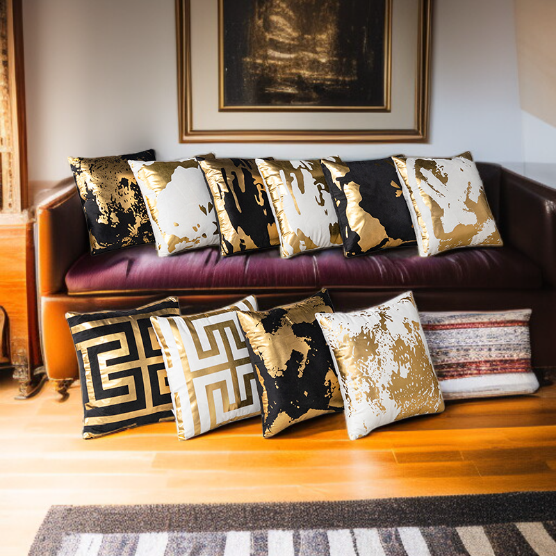 輕奢華熱金抱枕沙發裝飾墊短毛絨臥室靠墊