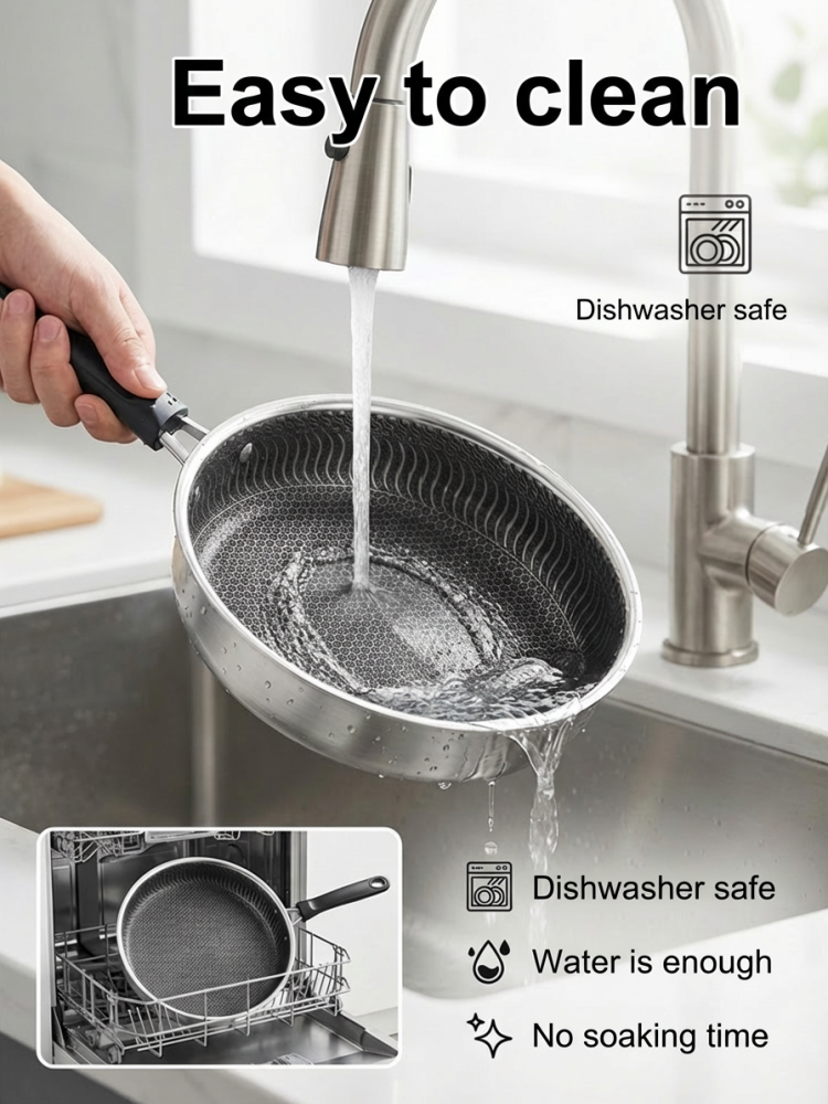 【Includes a lid】Pro Hybrid Stainless Steel Honeycomb Skillet❤️Scratch Resistant Non Stick