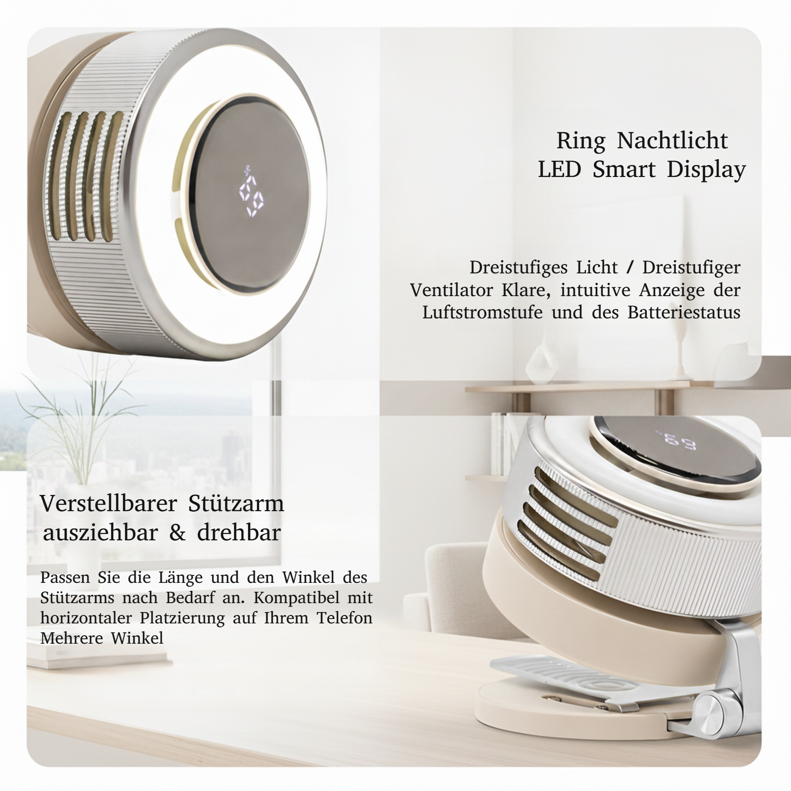 Tragbarer, kabelloser, magnetischer Handventilator ohne Blätter, wiederaufladbar