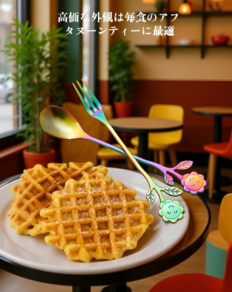 可愛いゴールドリーフステンレス製スプーン正面画像