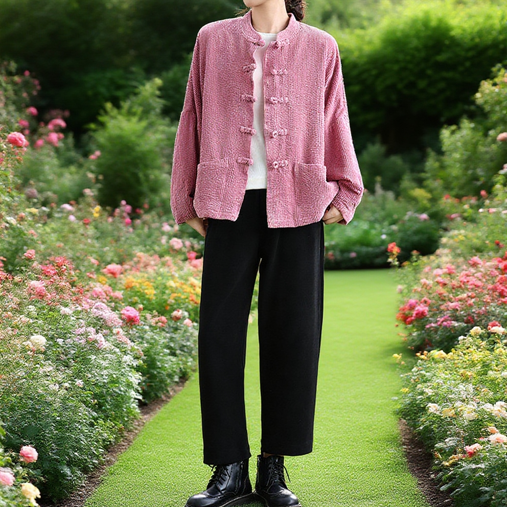 여성 빈티지 코듀로이 코트 전체 모습