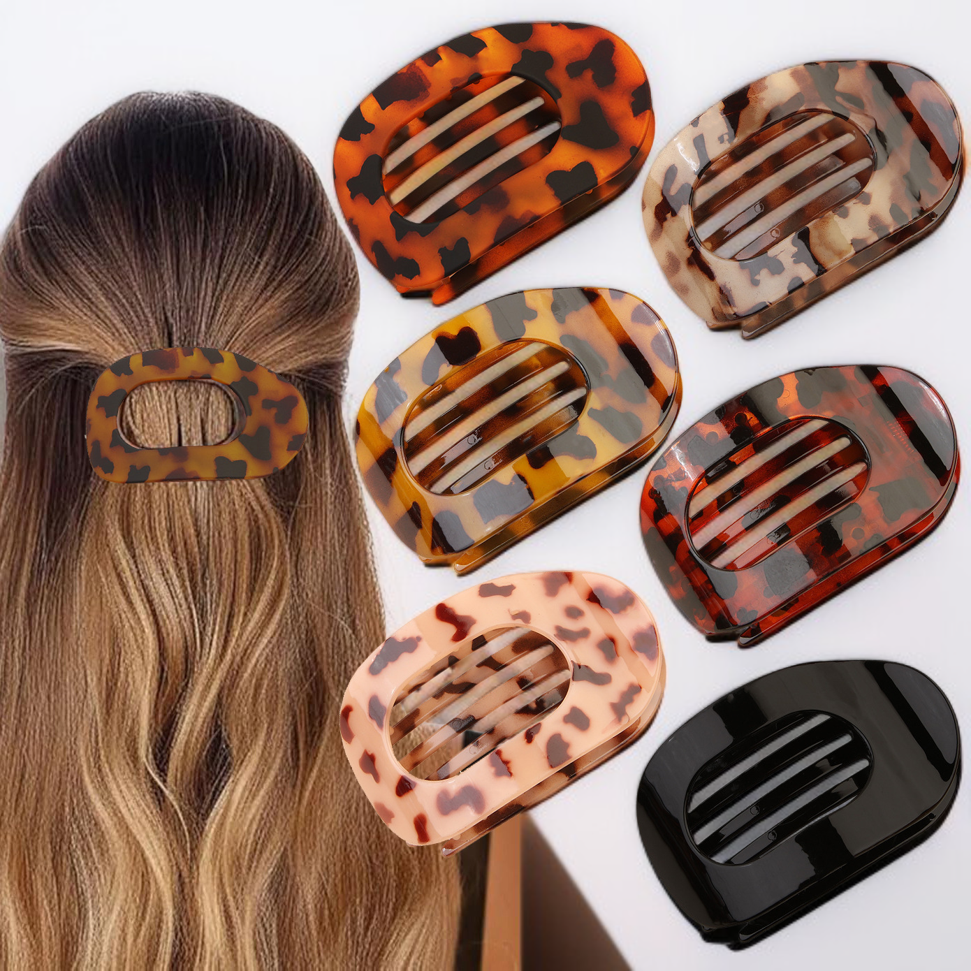 8個扁平橢圓髮夾全套展示