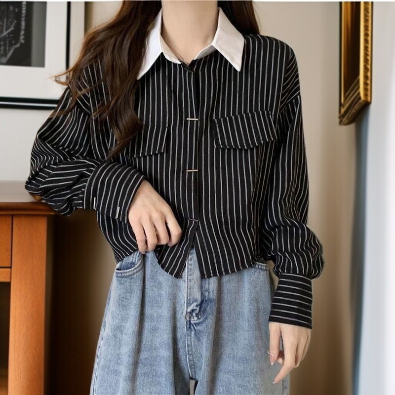レディースストライプ長袖シャツ