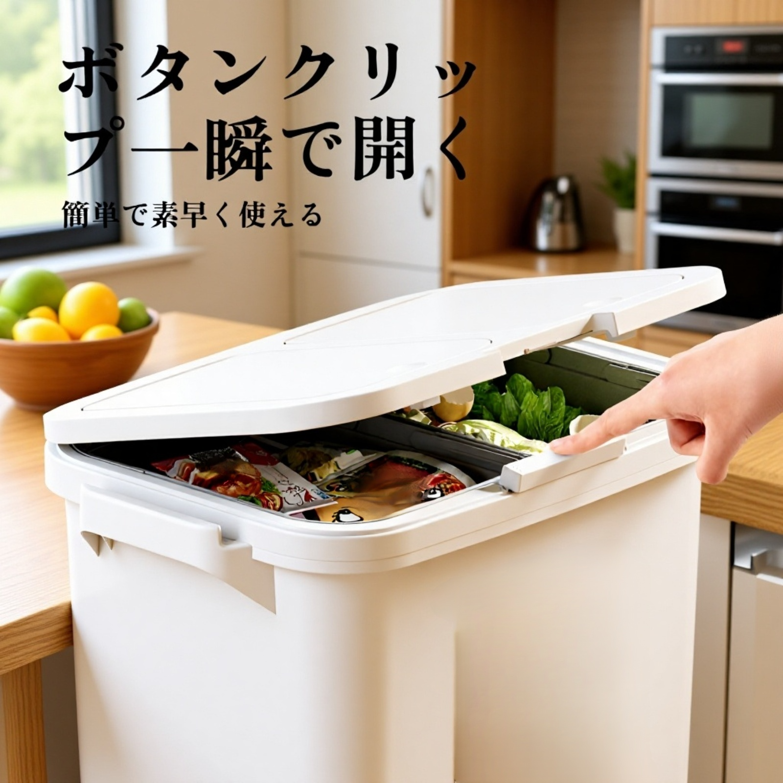 キッチン用大容量蓋付き二層乾湿分別ゴミ箱