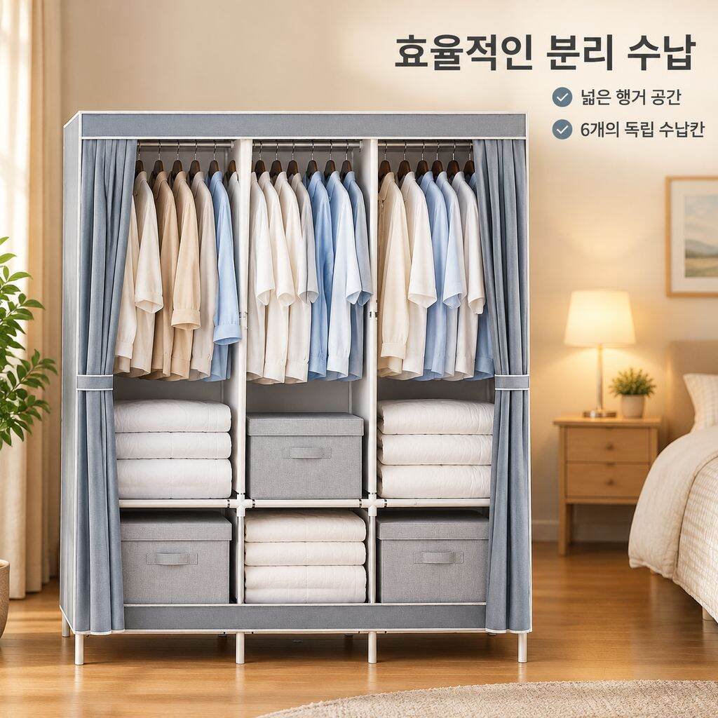 강화 스틸 프레임의 심플한 패브릭 수납 옷장