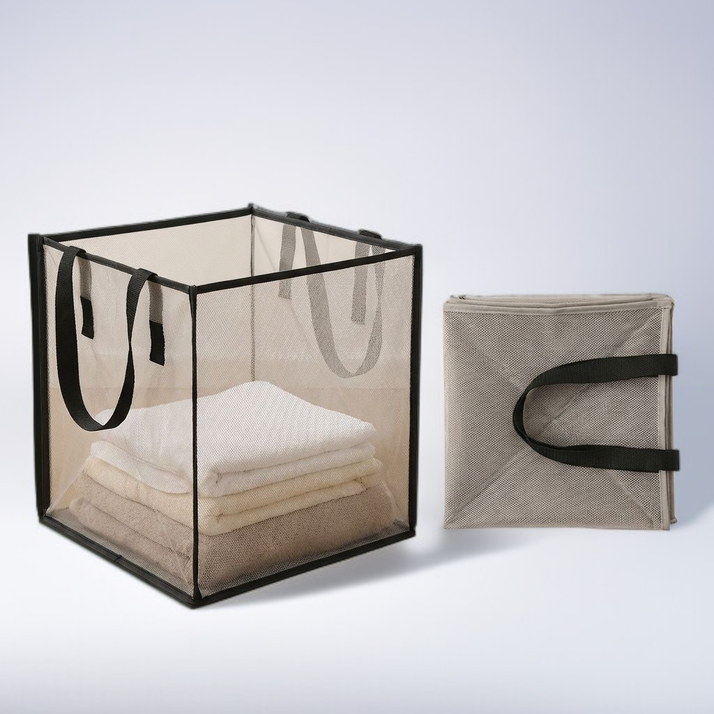 ตะกร้าใส่ผ้าแบบพกพาพร้อมหูหิ้ว