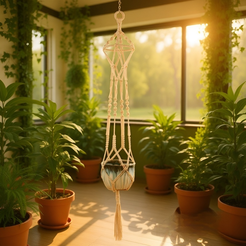 Ručně tkaný bavlněný závěsný květináč